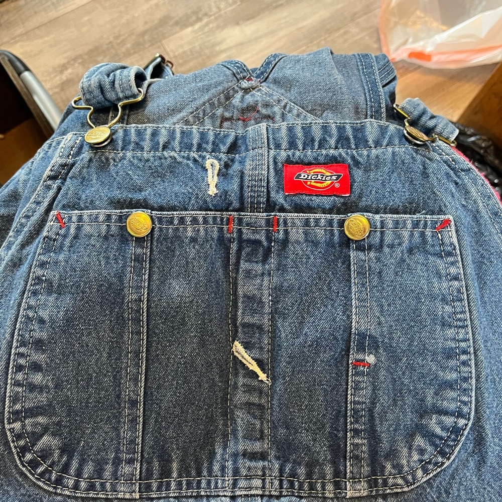 Dickies Blue Denim Bib 36x32 Overalls with Brass Hardware